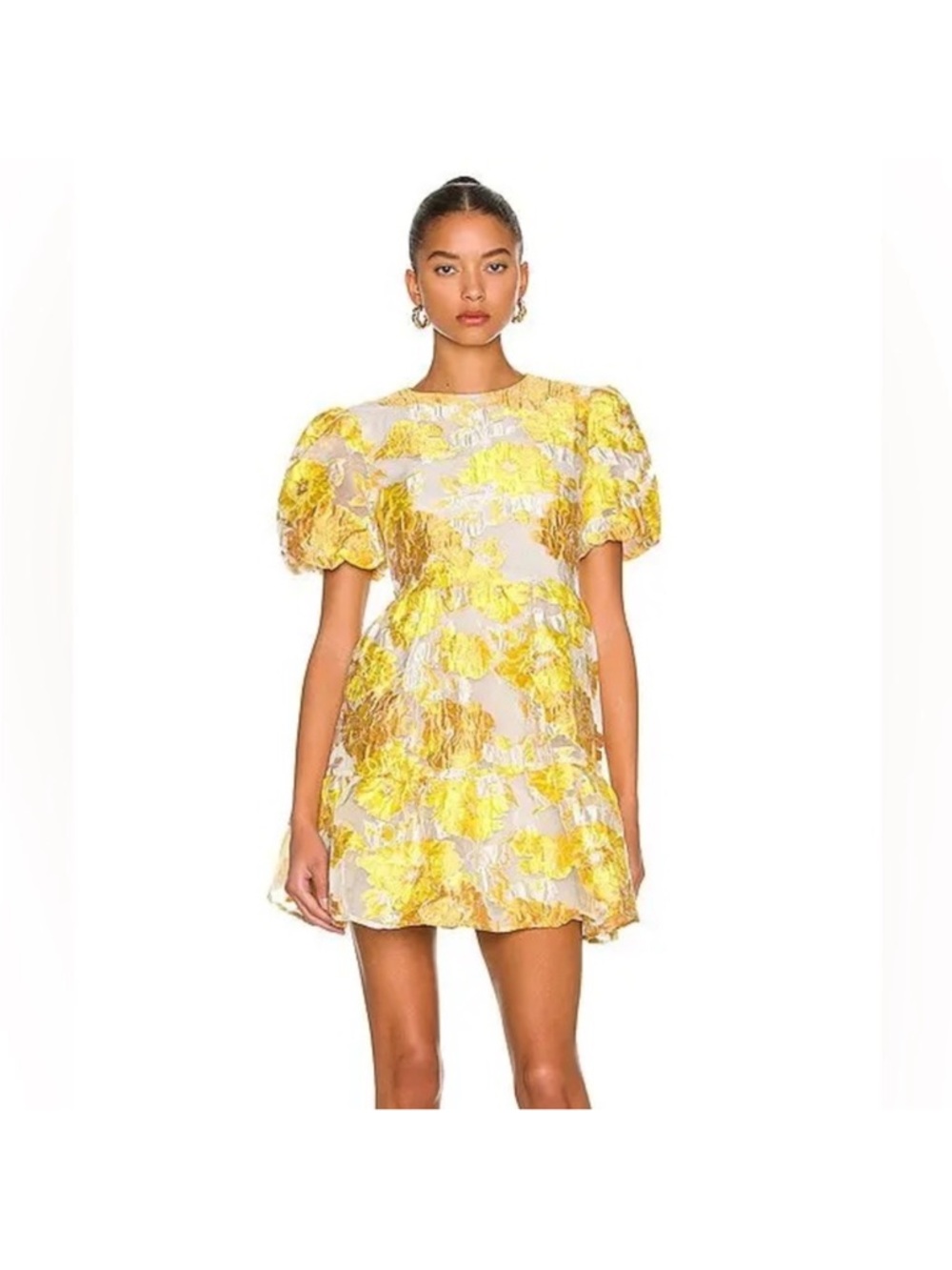 Elliatt Progressive Jacquard Mini Dress in Marigold (Yellow & White Floral)